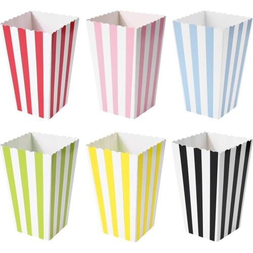 12pcs Favor Candy Treat Popcorn Boxes Colorful Stripes Gift Box for Wedding Birthday Pop Corn Kid Party Decoration Candy Box