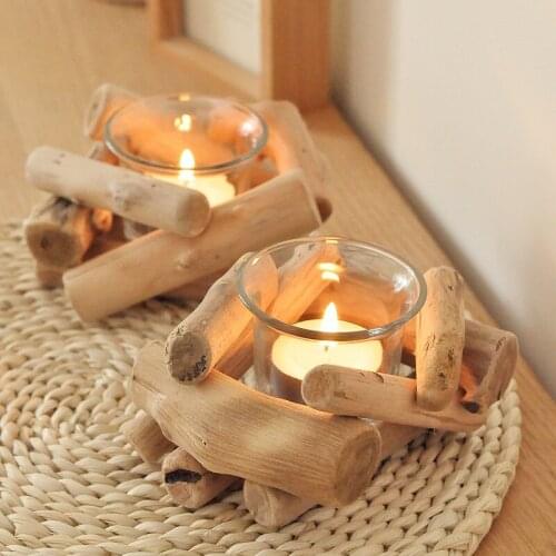 Creative Wedding Party Supplies Irregular Natural Wooden Candle Holder with Cup Romantic Gift Desktop Decoration 10*9*5CM