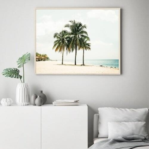 Coastal Beach Poster Nature Landscape Canvas Painting Wall Art Beach Palm Tree Pictures Home Decor For Living Room