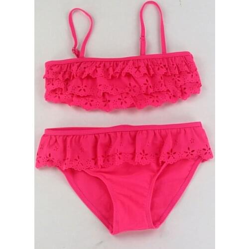 Girl Hollow Flower Split Swimsuit Girl Swimwear Kid 3T-14T Two Pieces Swimsuit Pink Bathing Suit Girls Bikini Kids Swimming Suit