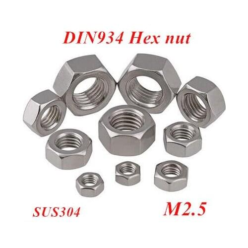 1000pcs DIN934 M2.5 Hexagon Nut Hex Nuts 304 Stainless steel A2-70 hex metal nut