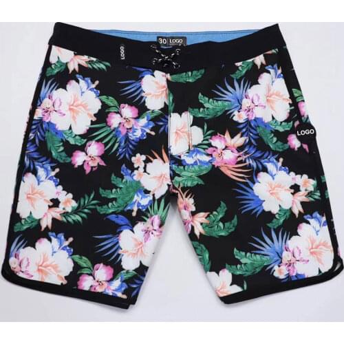 Mens Flower Printed Bermuda Surf Swim Beach Shorts Board Shorts Swimwear Elastic Quick Dry Breathable Waterproof Trunks Phantom