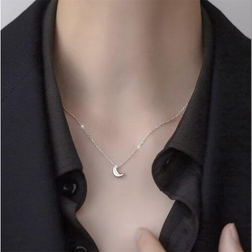 SUQI New Trendy Design Gold Silver Color 316L Stainless Steel Not Fade Moon Star Round Pendant Chain Necklace Choker Jewelry