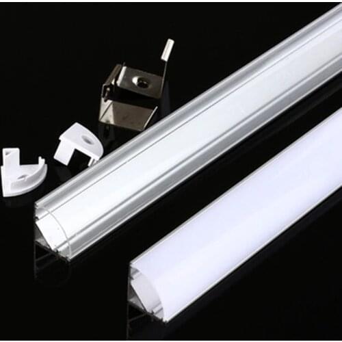 LED aluminum channel 0.5m 12mm, V-shaped 45 degree angle， used for 5050 5630 3528 LED strip, milky white/transparent cover