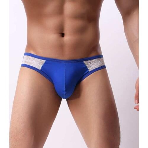 Summer Ultra Thin Mens Underwear Sexy Homme Cueca Jockstrap Patchwork Lace Ice Silk Briefs Males Low rise Lingerie Panties 2019