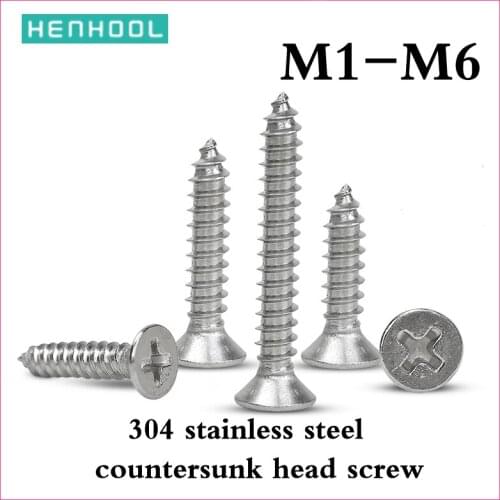 LengthenCross Flat Countersunk Head Self tapping Screw304 stainless steel Micro Small M1M1.2M1.4M1.7M2M2.2M2.3M2.6M3M3.5M4M5M6