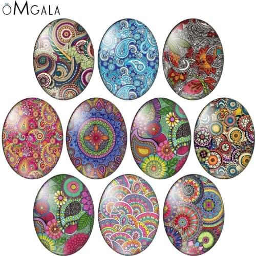 Vintage Paisley Flowers Paintings 10pcs mixed 13x18mm/18x25mm/30x40mm Oval photo glass cabochon demo flat back Making findings