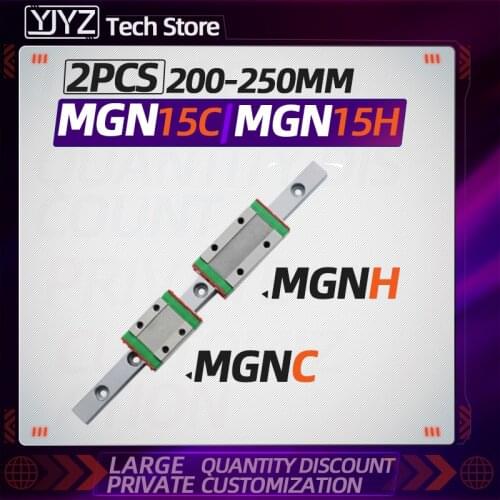 High precision MGN15 Miniature Linear Rail Slide 200mm 250mm 1PCS MGN15 Linear Guide+2PCS MGN15H/MGN15C Carriage CNC 3D Printer