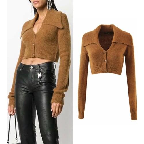 WESAY JESI Womens Clothing Cardigan Solid Slim Women Lapel Collar Long Sleeve Single Breasted Minimalist Vintage Clothing