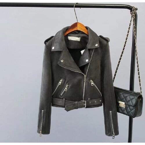 2019 Top Brand S-XL New Spring Vogue Bright Colors Suede Jacket Ladies Basic Street Women Short PU Leather Jacket