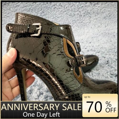 Snakeskin Women Stiletto Thin High Heel Ankle Boots Round Toe Buckle Sexy Fashion Evening Dress Party Ball Lady Bootie 0640cbt-r