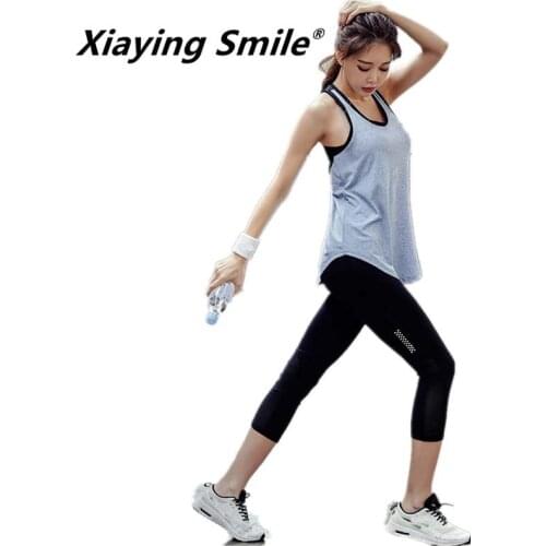 Xiaying Smile Women Sleeveless Breathable Sexy Sport Running Yoga Set Summer Quick Dry Gym Fitness Yoga Workout Sportswear Suit