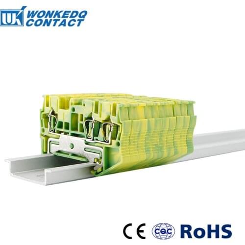 Din Rail Terminal Blocks10Pcs ST-2.5TWIN PE Connectors Return Pull Type Three Conductor Spring Ground Terminal Blocks