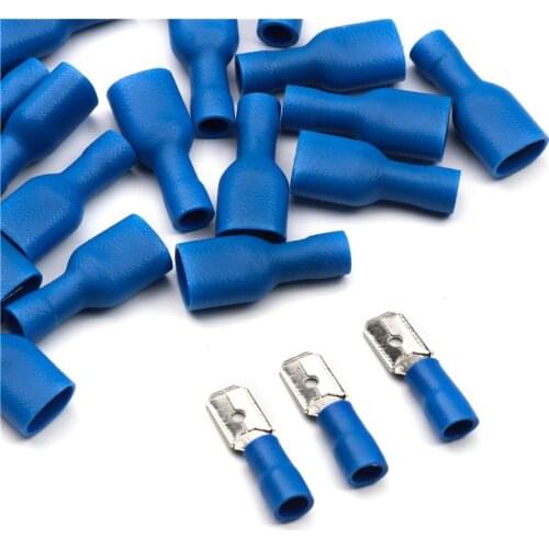 100Pcs Blue FDFD2-250 MDD2-250 Blue Female + Male Spade Insulated Electrical Crimp Terminal Connectors Wiring Cable Plug