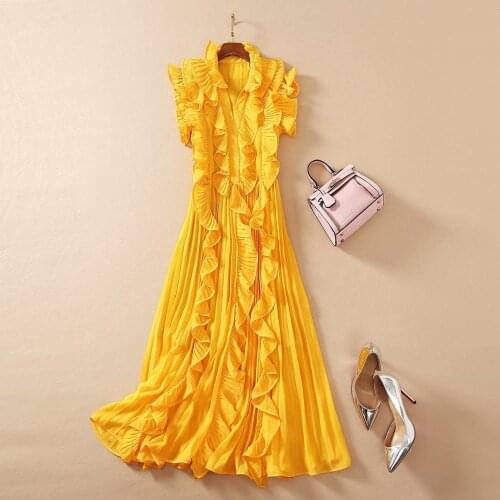 2021 Summer Designer womens High Quality Ruffles pleated dress Hot fashion elegant dress C790