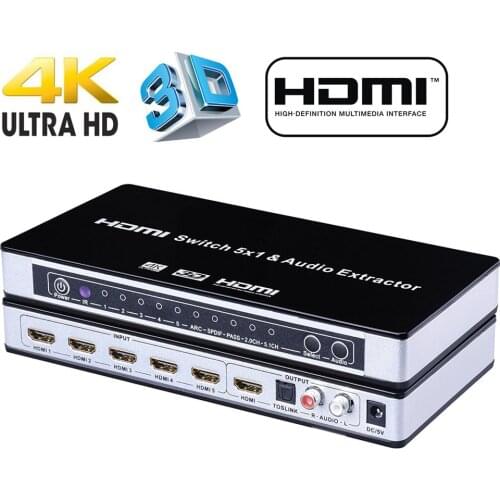 2020 HDMI Switch Switcher 5x1 HDMI Audio Extractor 4Kx2K 3D ARC Audio EDID Setting HDMI 1.4v HDMI Switch Remote For PS4 Apple TV