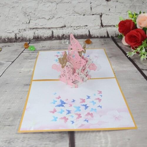 3D Laser Cut Handmade Flying Butterfly Paper Invitation Greeting Cards PostCard Mothers Day Teachers Day Thanksgiving Gift