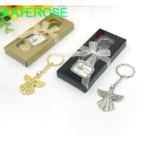 40PCS Baby Christening Gift Guardian Angel Silver Key Chain Wedding&Bridal Shower Favors For Guest