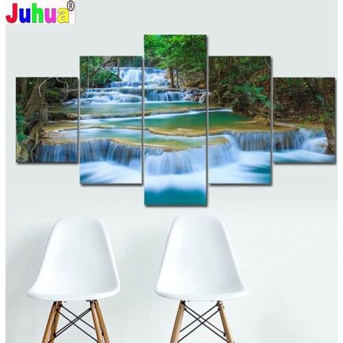 Diamond Puzzle Peaceful Waterfall 5 Panels D DIY Diamond Painting Full Square/Round landscape Diamond Embroidery Mosaic art