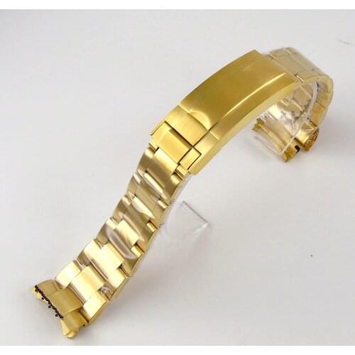 Nologo 20mm Width Yellow Gold Plated Steel oyster Watch Strap Bracelet Watch Band with Steel Bracelet Clasp