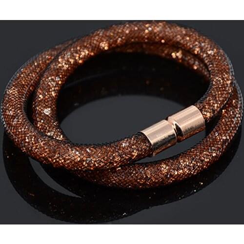 Chanfar Handmade Small Resin Crystal Filled Tube Mesh Double Magnetic Clasp Bracelet Jewelry For Woman