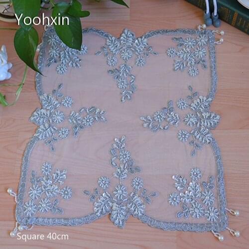 Europe lace beads gray embroidery table place mat cloth pad cup coaster placemat doily kitchen wedding Christmas decor tableware