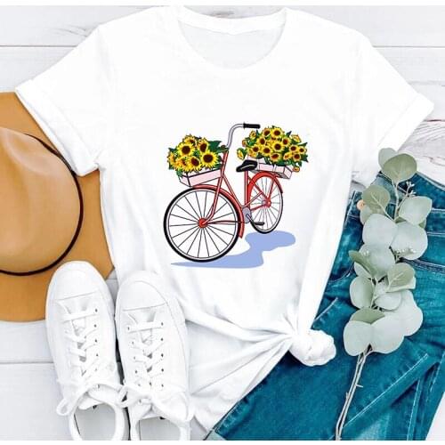 T-shirts Women Stylish Bike Print Fashion 90s 2021 Summer Clothes Graphic Tshirt Ladies Tops Lady Female Tees T-Shirt