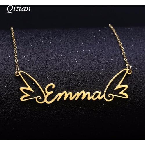 Customize Wings Name Necklace Personalized Gold Nameplate in Stainless Steel Necklaces For Women Fation Jewelry