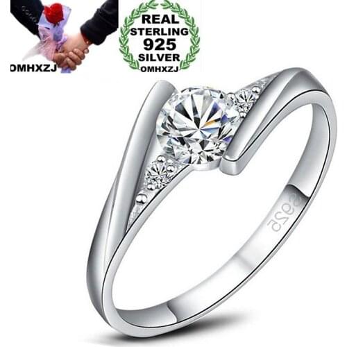 OMHXZJ Wholesale Personality Fashion OL Woman Girl Party Wedding Gift White Simple AAA Zircon 925 Sterling Silver Ring RN122