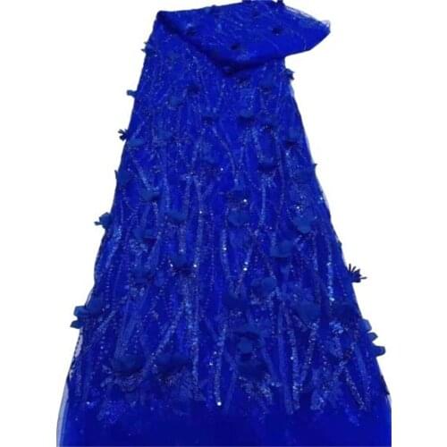 Royal Blue African Sequins Lace 3D Flower Fabric High Quality French Lace Fabric For Party Dress 5yards Nigerian Lace Fabric