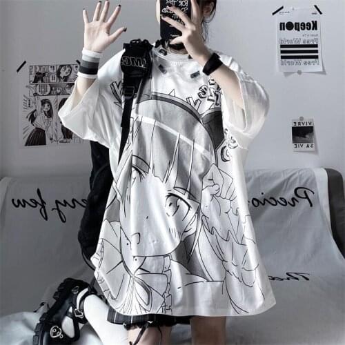 2021 summer new summer white short-sleeved female ins tide Japanese two-dimensional anime girl printing loose Korean t-shirt stu