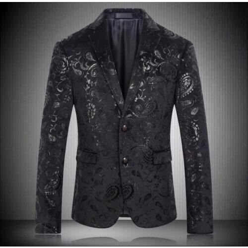 M-4xl Printing Blazers Jacket Men Fashion New Men Casual Slim Long-sleeve Suit Coat Plus Size Singer Clothing Autumn And Winter