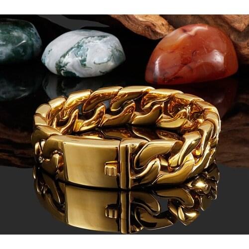 European and American fashion golden titanium steel hip-hop style mens bracelet accessories