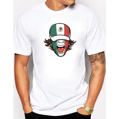 BLWHSA Fashion Flag of Mexico Grotesque Men with Cap Design Mens T Shirt Hip Hop Tops Short Sleeve Men T-shirt Tees