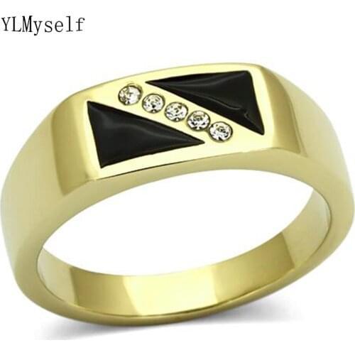 Elegant simple ring for man 316l Stainless Steel jewelry black epoxy size 9/10/11/12 Gold color steels Ring Male Titanium Rings