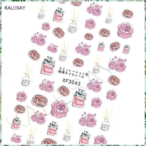 Nail Sticker Art Decals Back Glue Fashion Girl Manicure Design Cute Flower Bird Decoration 3D Sticker for Nails Decor Pink Love