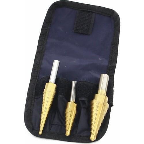 Nylon Bag packing HSS Step Drill Bits1/4" to 3/4" Power Tools Wholesale Price 3pcs/set metal Drilling TitaniumTriangular handle