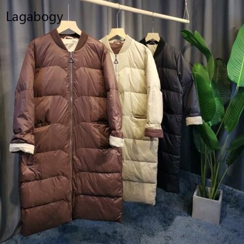 Lagabogy 2021 New Winter Women 90% White Duck Down Jacket Long Loose Parkas Female Thick Warm Zipper Puffer Coat Snow Outwear