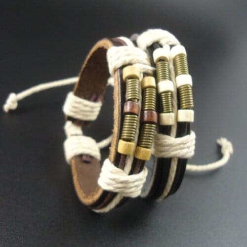 2014 new arrival fashion hemp rope genuine vintage leather bracelet bangles men jewelry aliexpresss wholesale