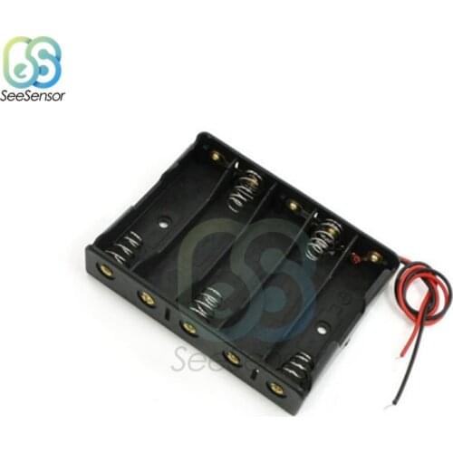 Plastic Battery Storage Case Holder Box For 5 X AA 5xAA 2A 7.5V Wire Leads With 1 2 3 4 5 Slots Black Rechargeable Battery
