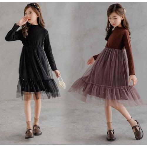 Teenage Girl Dress 2021 Fall New Girls Pearl Tulle Maxi Long Princess Dresses Children Dress Clothing6 8 10 12 14 16Year
