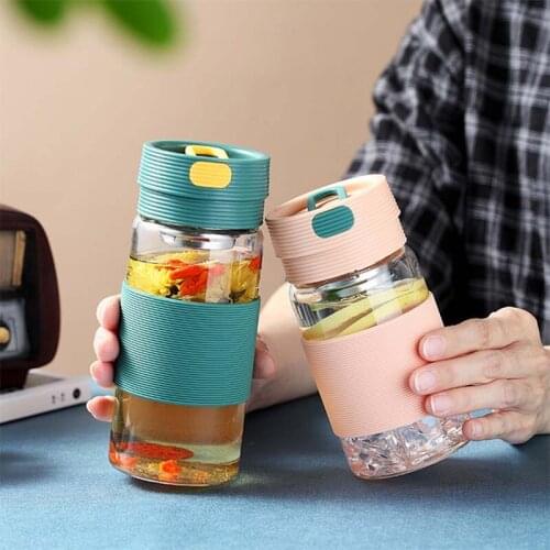 320ml Portable Glass Water Bottle With Tea Filter Drinking Tea Mug Heat Resistant Bottle Sports Outdoor Leakproof Drink Bottle