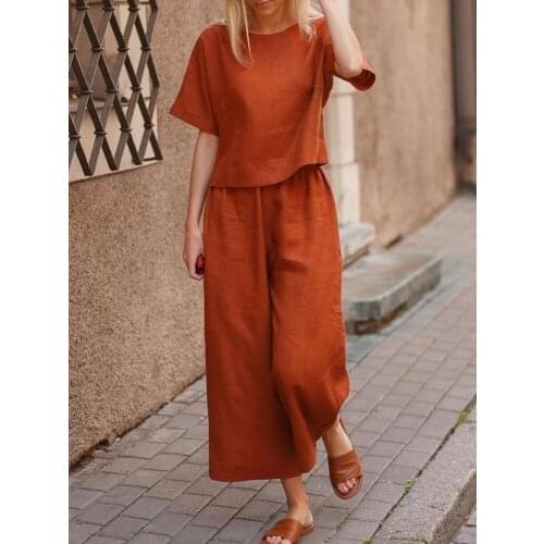 Casual Loose Solid Color Shirt Trousers Two-Piece Commuter Plus Size Womens Clothing