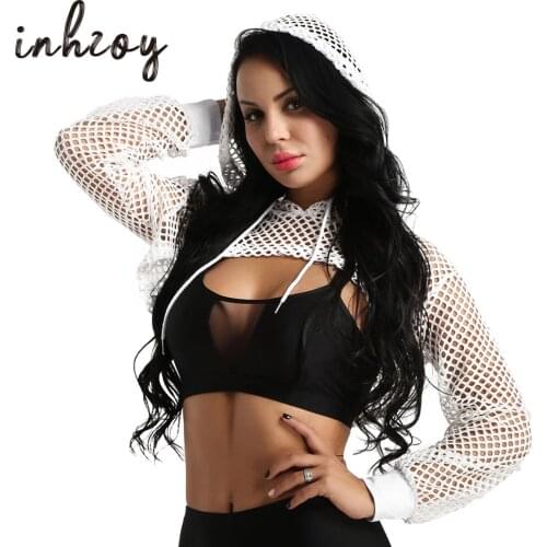 Streetwear Black Mesh Fishnet Top Women Tshirt Perspective Smock Long Sleeve Womens T-shirts Sexy Cropped Shirt