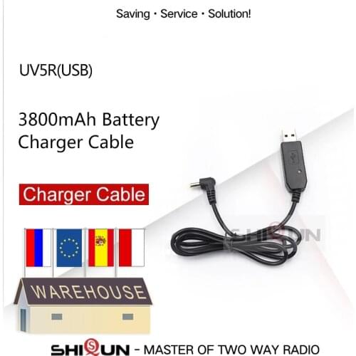 USB Charger Cable for BAOFENG UV-5R battery 3800mAh BL-5 5RA 5RB USB Charging Cable for BF-UVB3 Plus UV-S9 UV-R50 UV-82 3800mAH