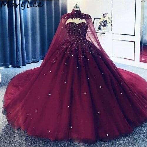 Prom Dresses Special Design Sweetheart Ball Gown Tulle Lace Pearl Crystal Prom Dresses With Cape vestidos de fiesta de noche