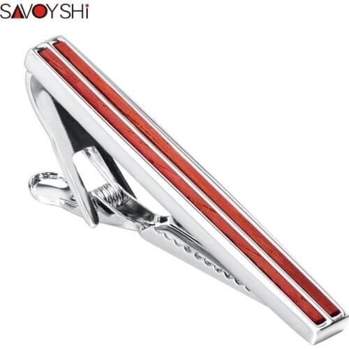 SAVOYSHI 5.3cm Red Wood Tie Clips for Mens Necktie tie bar clasp High Quality Tie Clip Wedding Party Gift Brand Jewelry