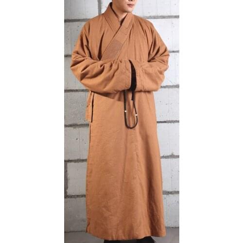 Unisex winter&autumn warm long gown zen shaolin Monk suit kung fu robe buddhist lay meditation monks clothes coat YB01 yellow