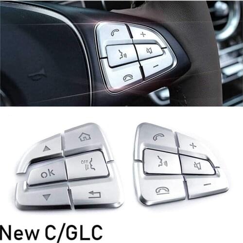 12Pcs Car Steering Wheel Button Cover Trim Decor for Mercedes-Benz GLC C Class W205 Chrome Silver Auto Interior Decoration