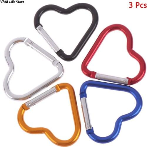 3pcs Aluminum Alloy Heart-shaped Camping Carabiner Spring Snap Clip Hook Keychain EDC Climbing Car Key Chain